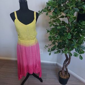 Sand & Spirit Midi Dress Size Small Pink and Yellow